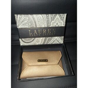 Lauren Ralph Lauren Acadia Gold Leather Envelope Card Case Wallet 432568550002